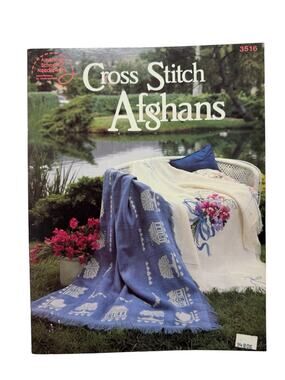 Vintage Cross Stitch Afghans Designs #3516 1988 Farm Kids Kitchen Country